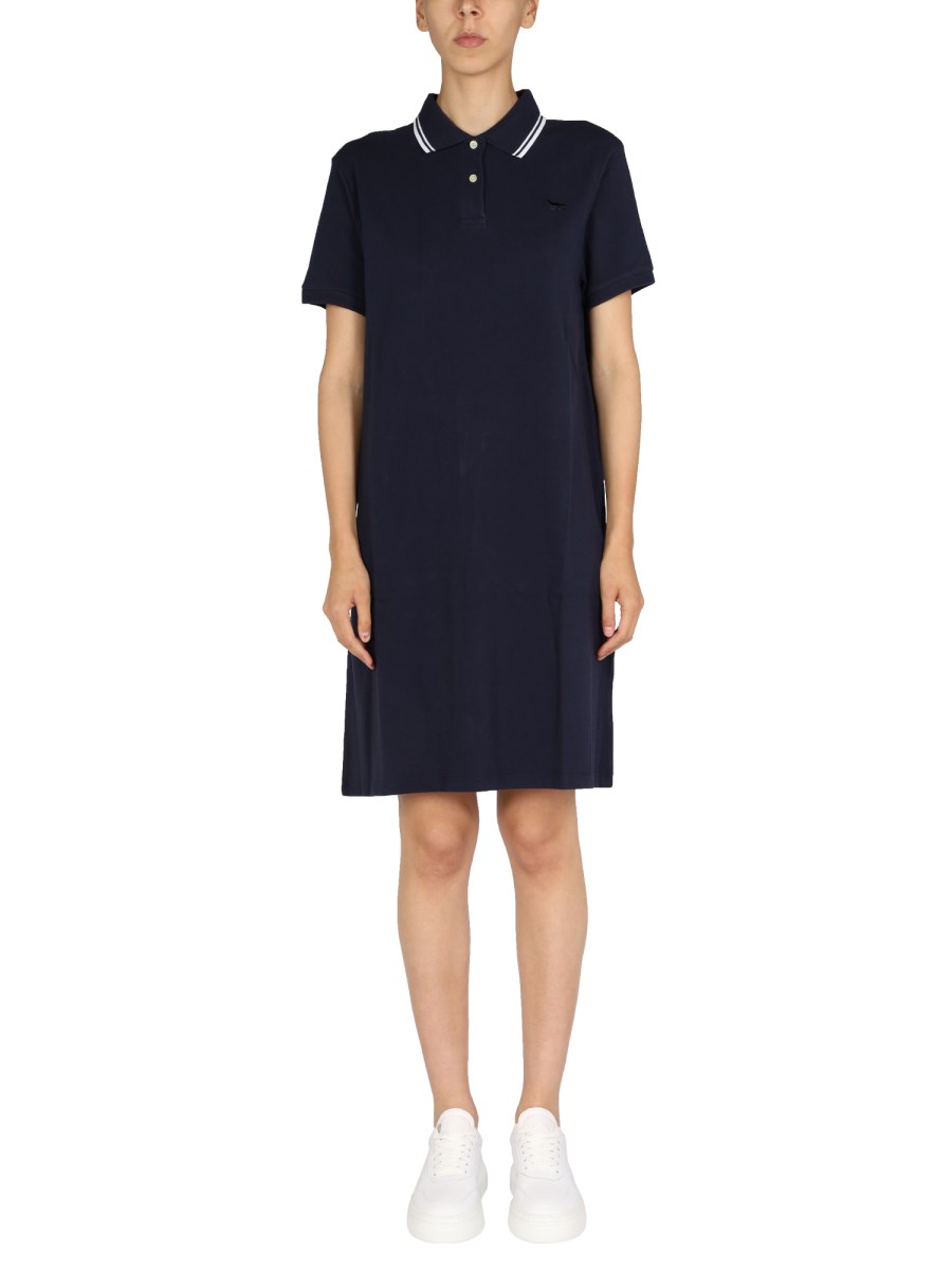 maison kitsune shirt dress Craft Embroidery Shirt Dress In Blue