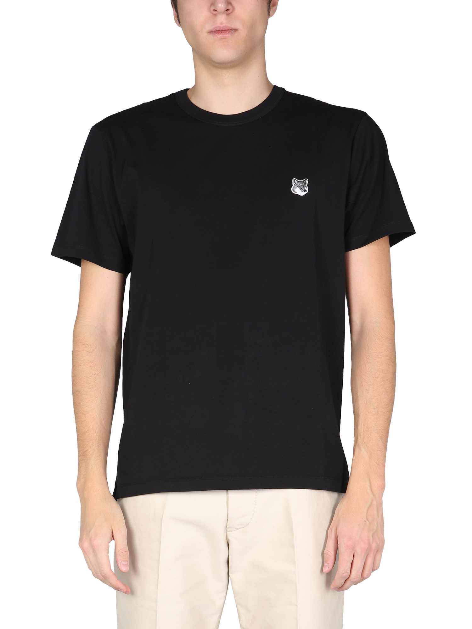 maison kitsuné gray fox head patch t-shirt