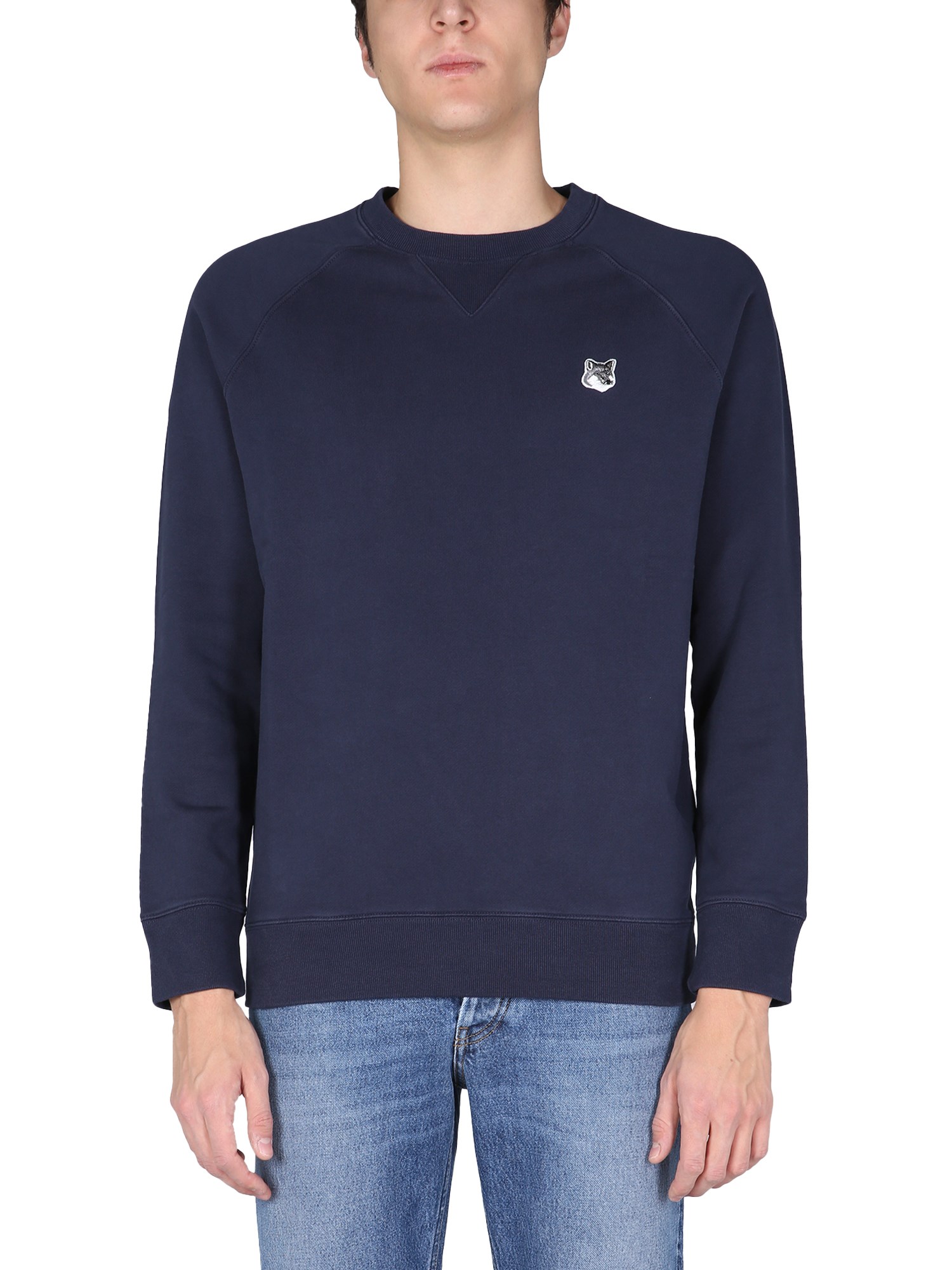 maison kitsuné gray fox head patch sweatshirt
