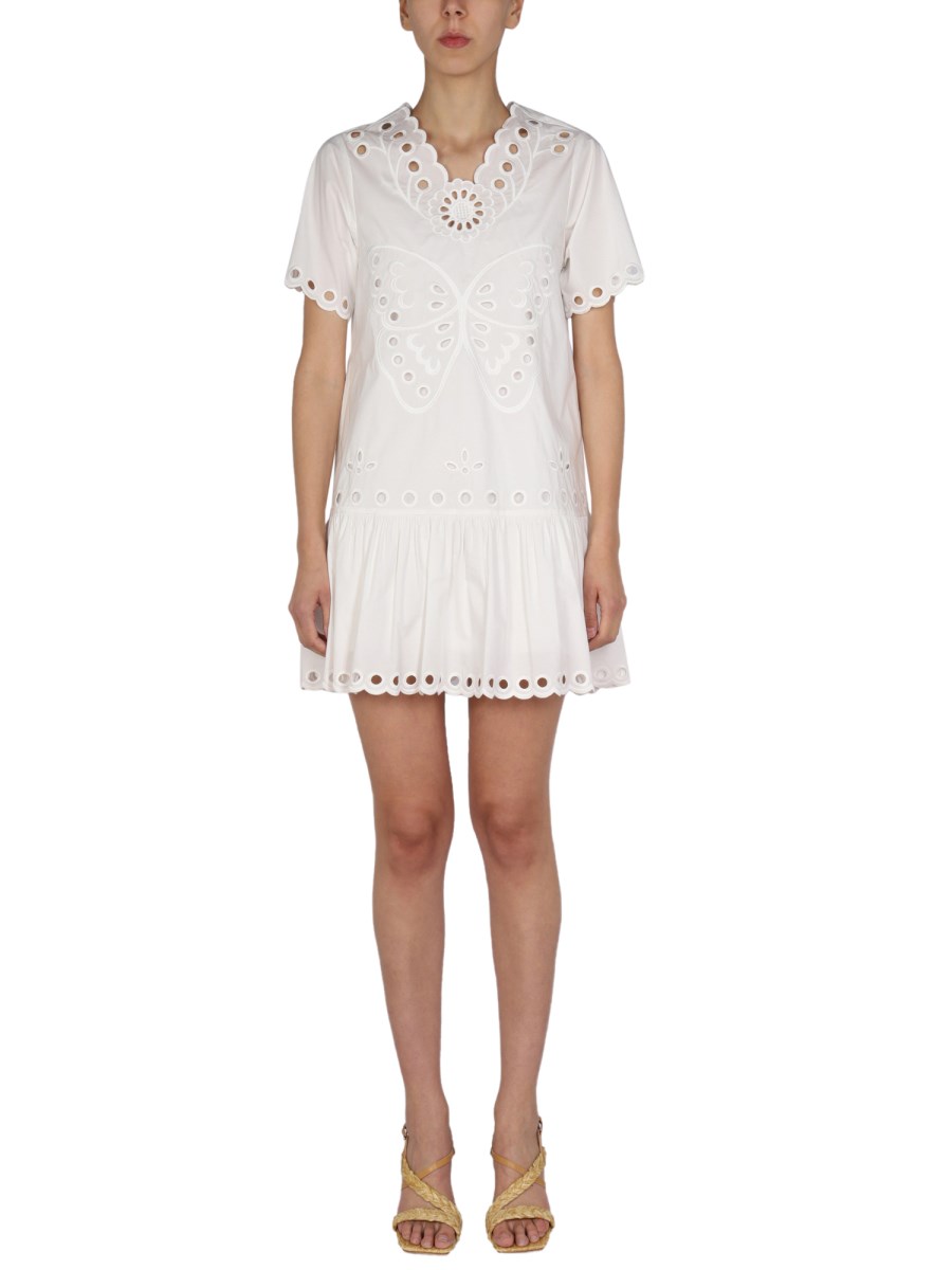 RED VALENTINO - EMBROIDERED COTTON POPLIN DRESS - Eleonora Bonucci