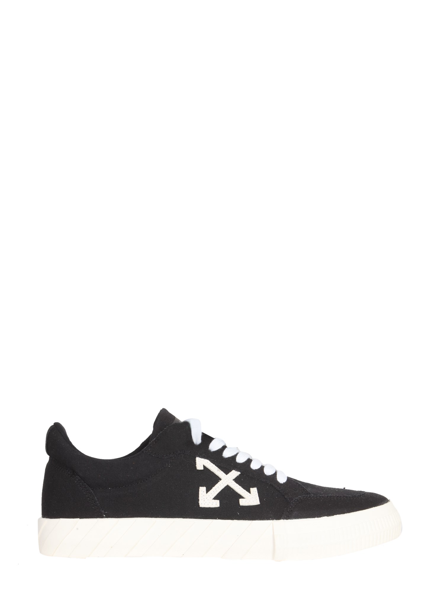 off-white low vulcanized cotton and suede sneakers