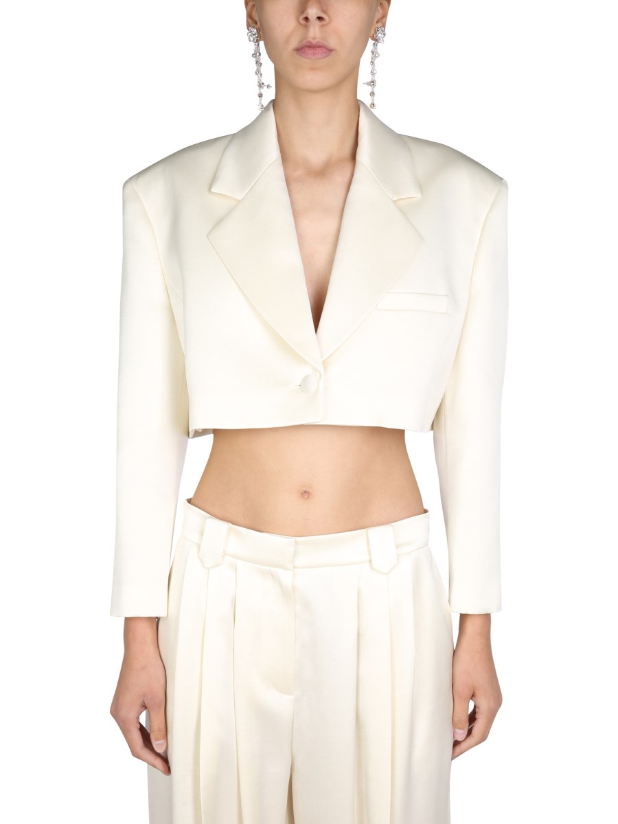 Cropped Jacket White Wool and Silk