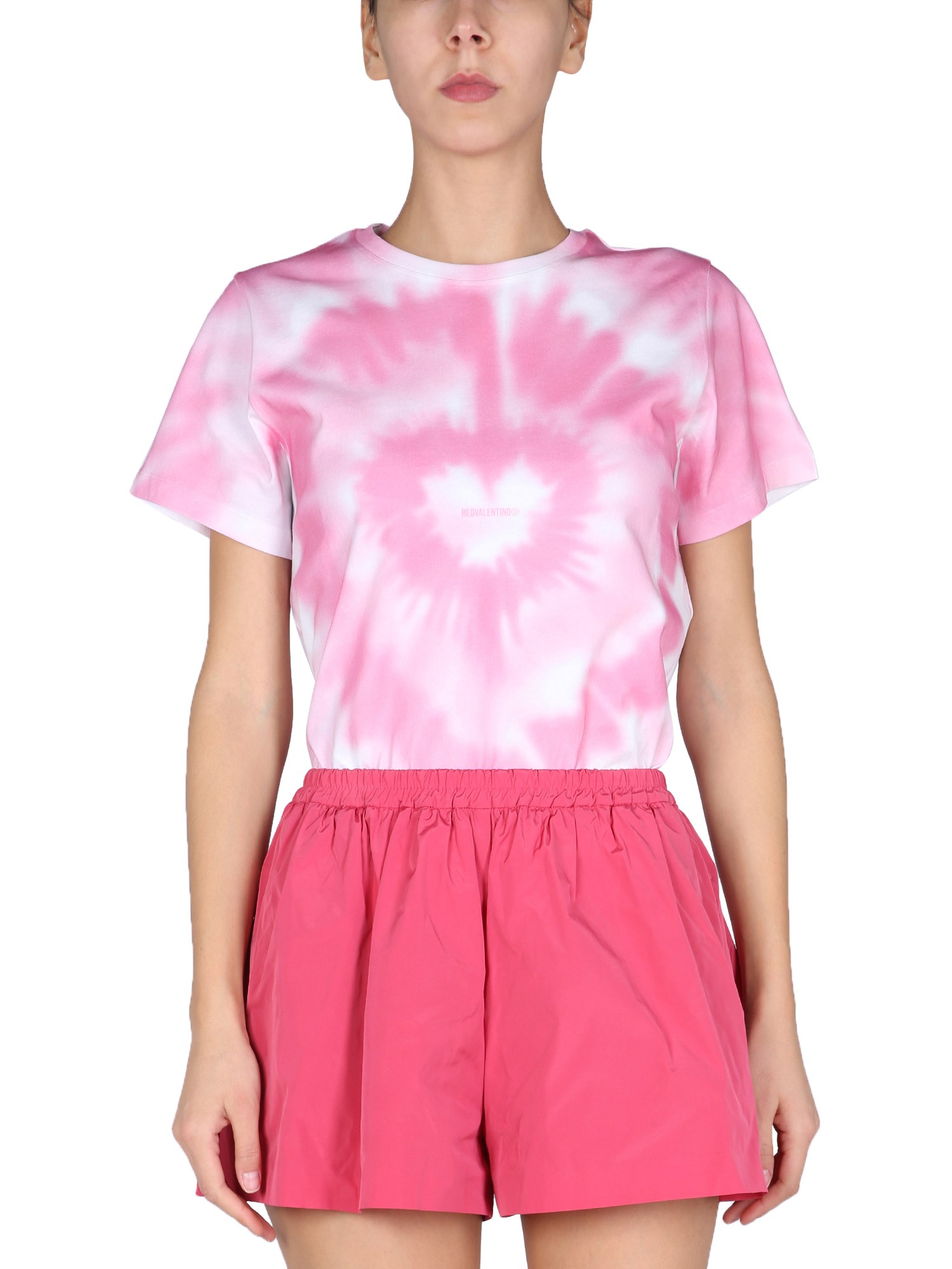 red valentino cotton jersey t-shirt with "heart" tie dye print
