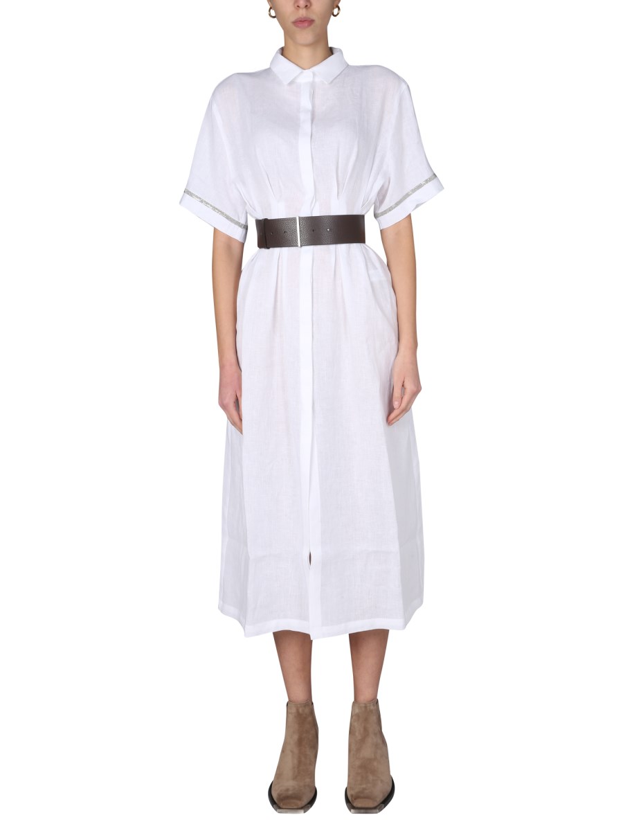 FABIANA FILIPPI - LINEN MIDI DRESS WITH JEWELRY DETAIL - Eleonora Bonucci