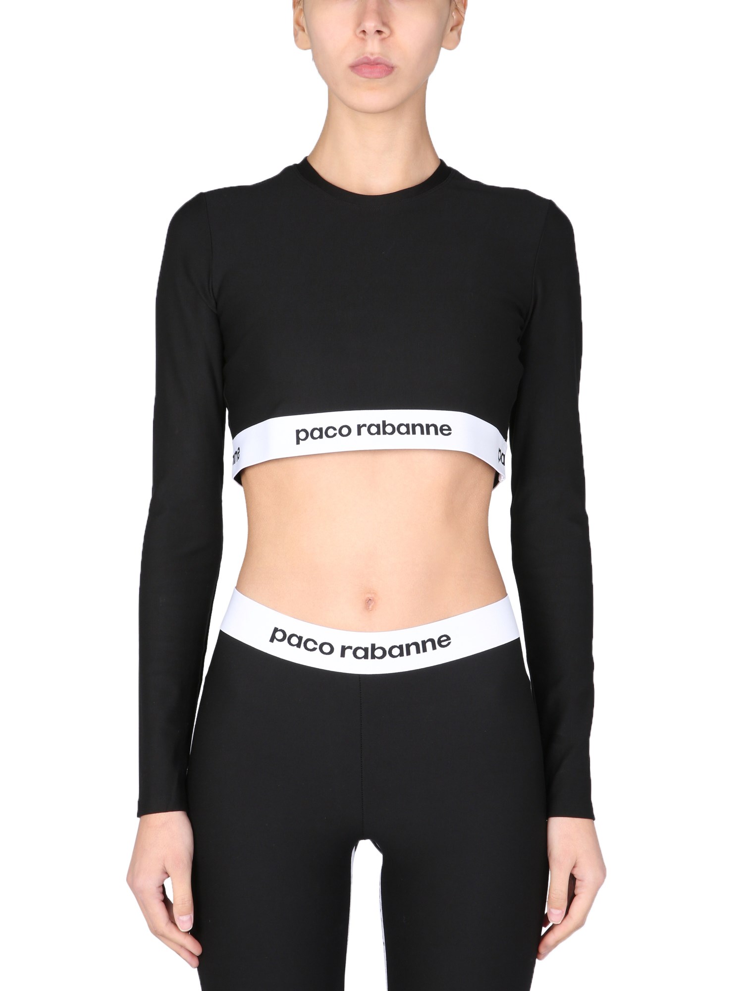 paco rabanne crop top with logo band