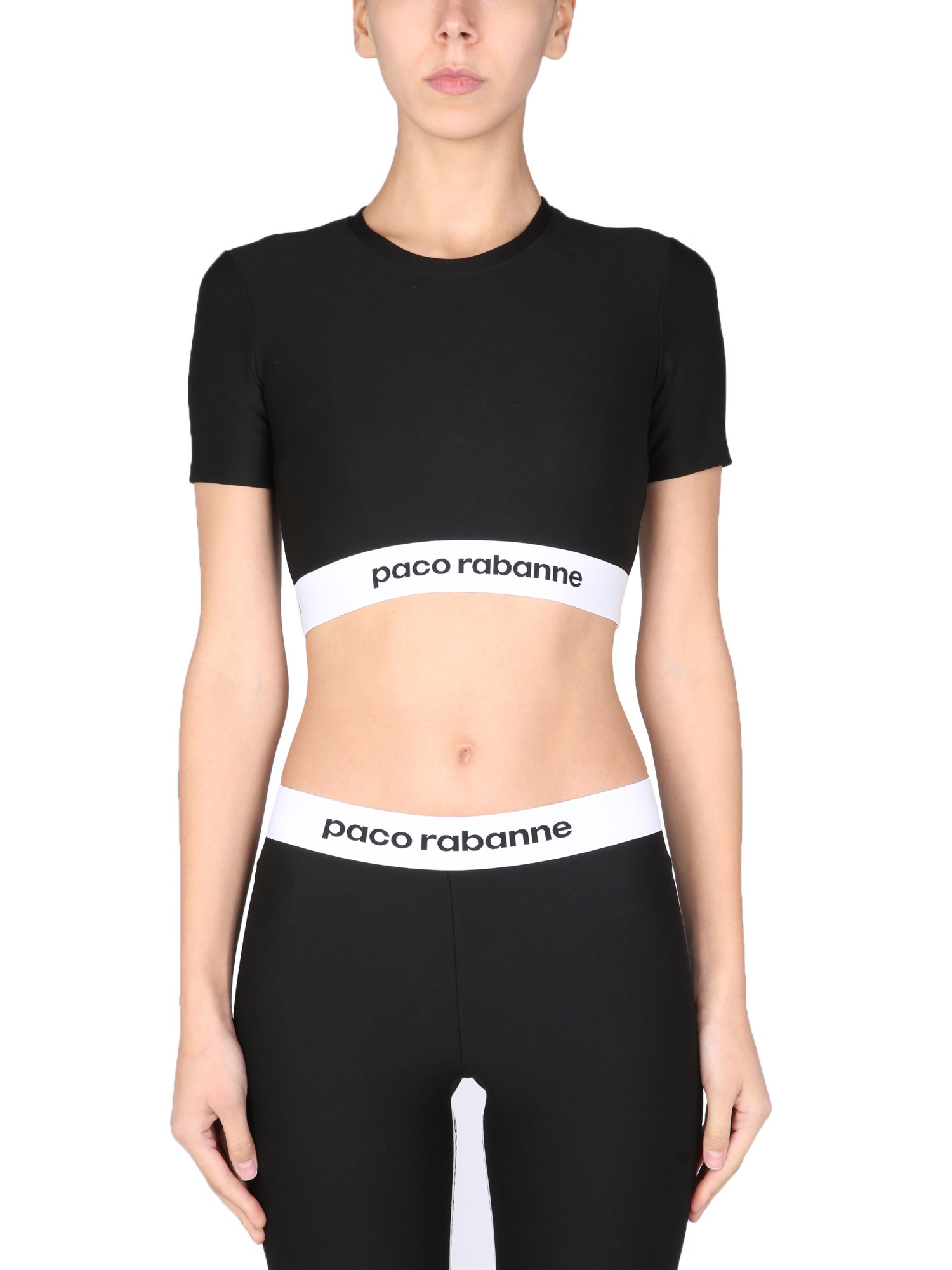 paco rabanne crop top with logo band