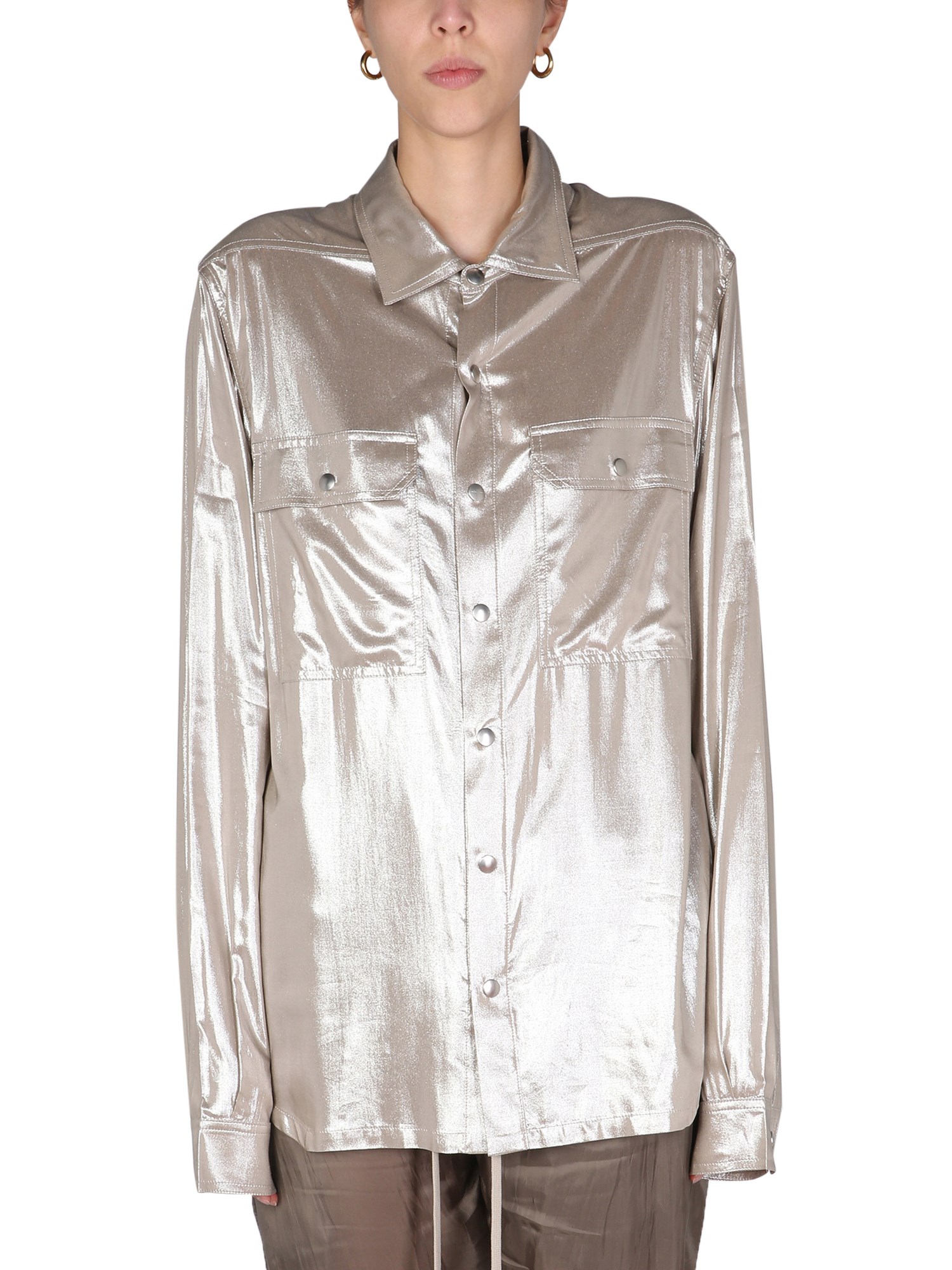 rick owens camicia con effetto metallizzato