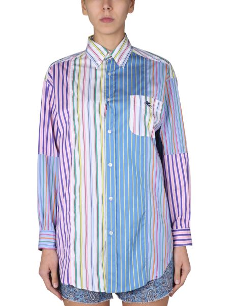 Etro - Cotton Shirt With Multicolor Striped Pattern And Embroidered Logo
