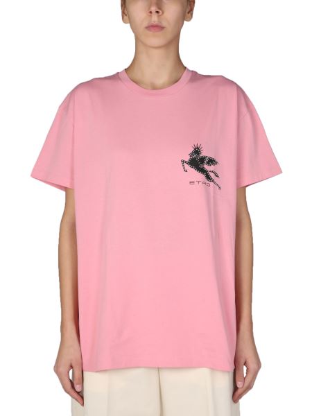 Etro - Crew Neck Cotton Jersey T-shirt With Studded Logo Print B