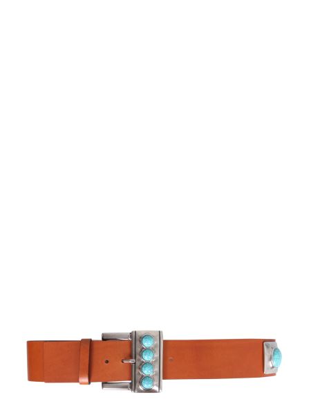 Etro - Crown Me Leather Belt With Turquoise Studs