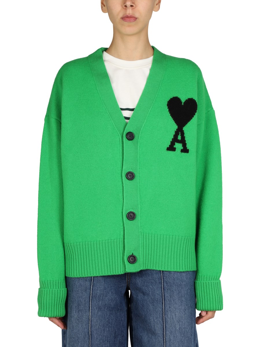 Ami Paris カーディガン グリーン AMI PARIS - RELAXED FIT WOOL LOGO CARDIGAN - Eleonora Bonucci