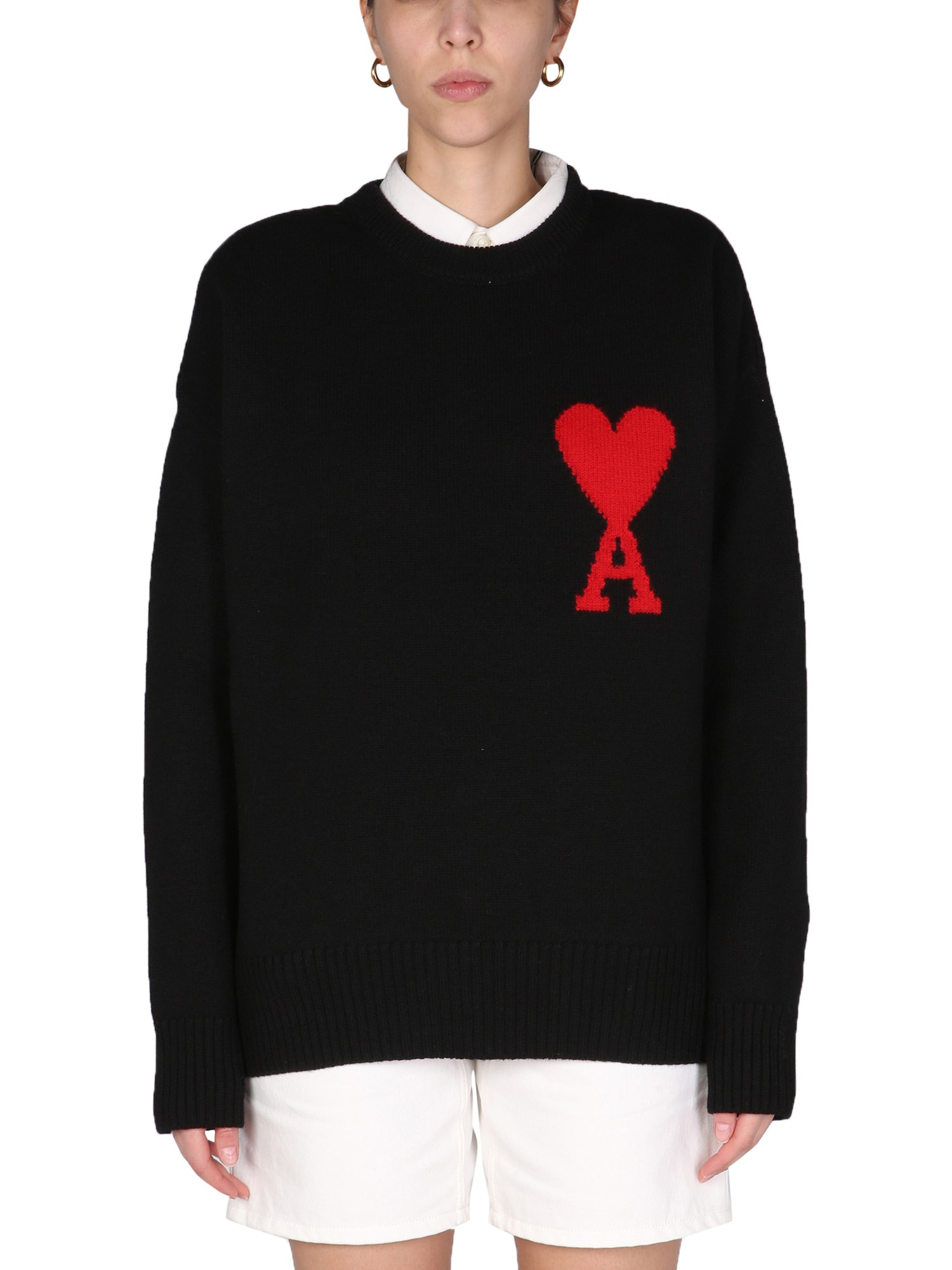 ami paris crew neck sweater with embroidered logo
