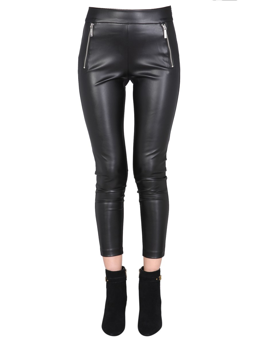 Michael Kors Faux Leather Detail Leggings In Black