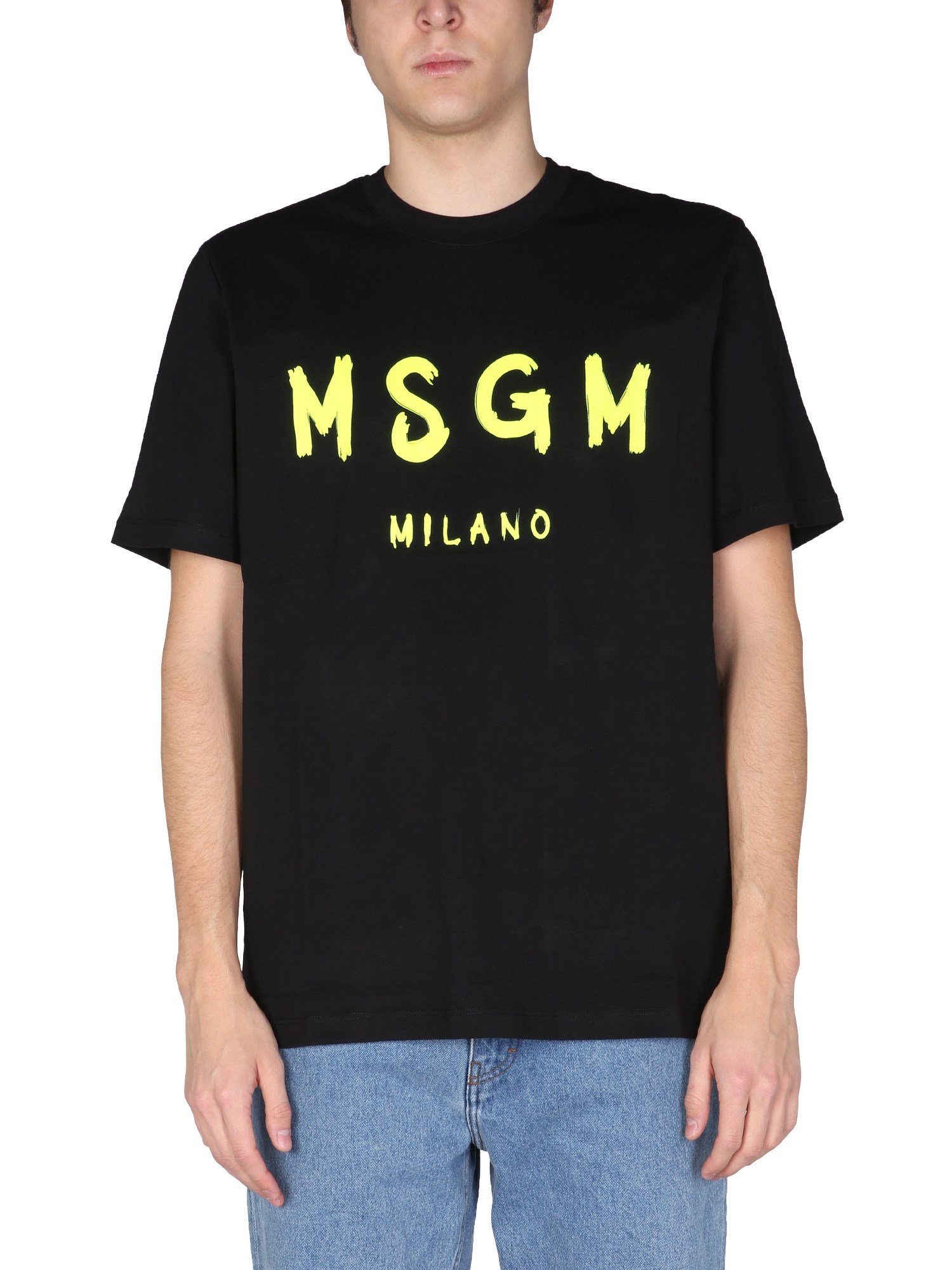 msgm t-shirt con stampa logo pennellato