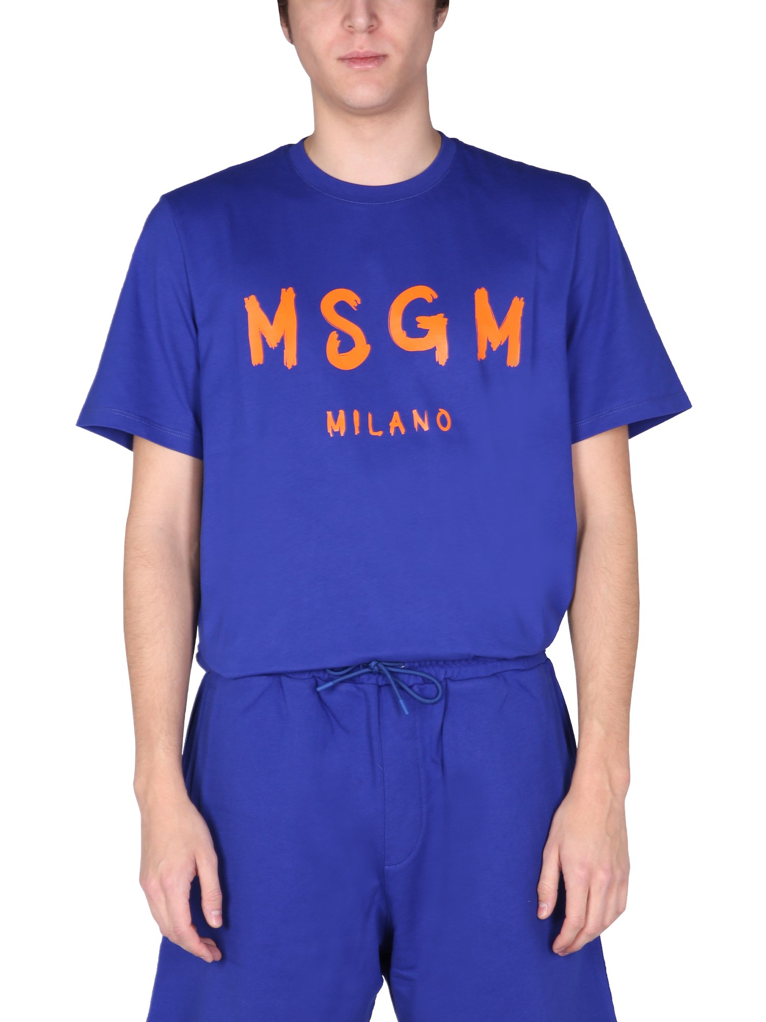 msgm t-shirt con stampa logo pennellato