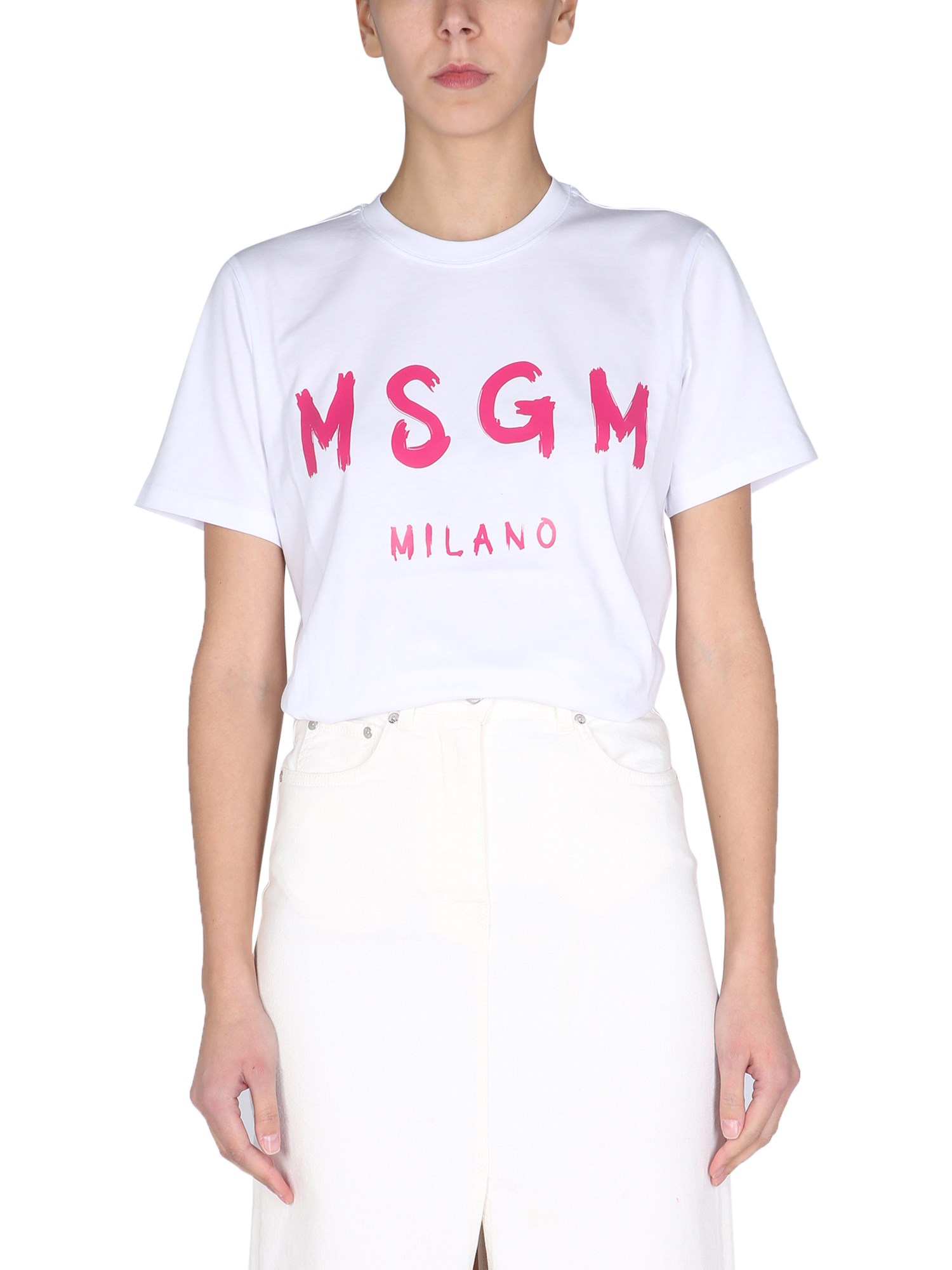 msgm t-shirt con logo pennellato