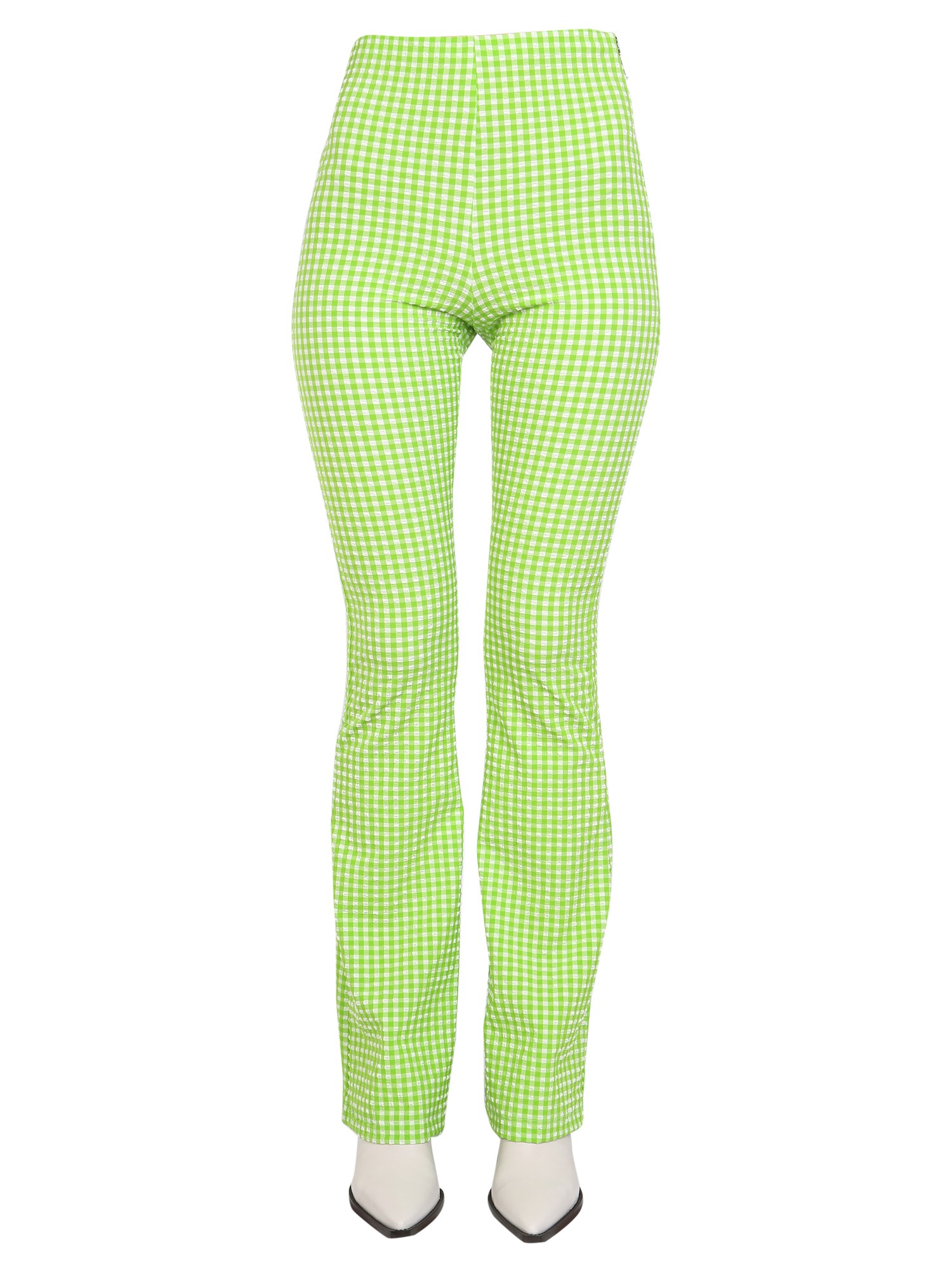 Msgm Check-pattern Flared Trousers In Green