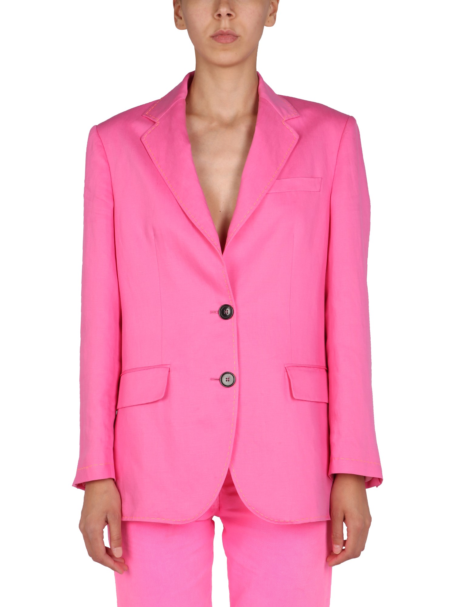Msgm Notched-collar Single-breasted Blazer In Fuchsia