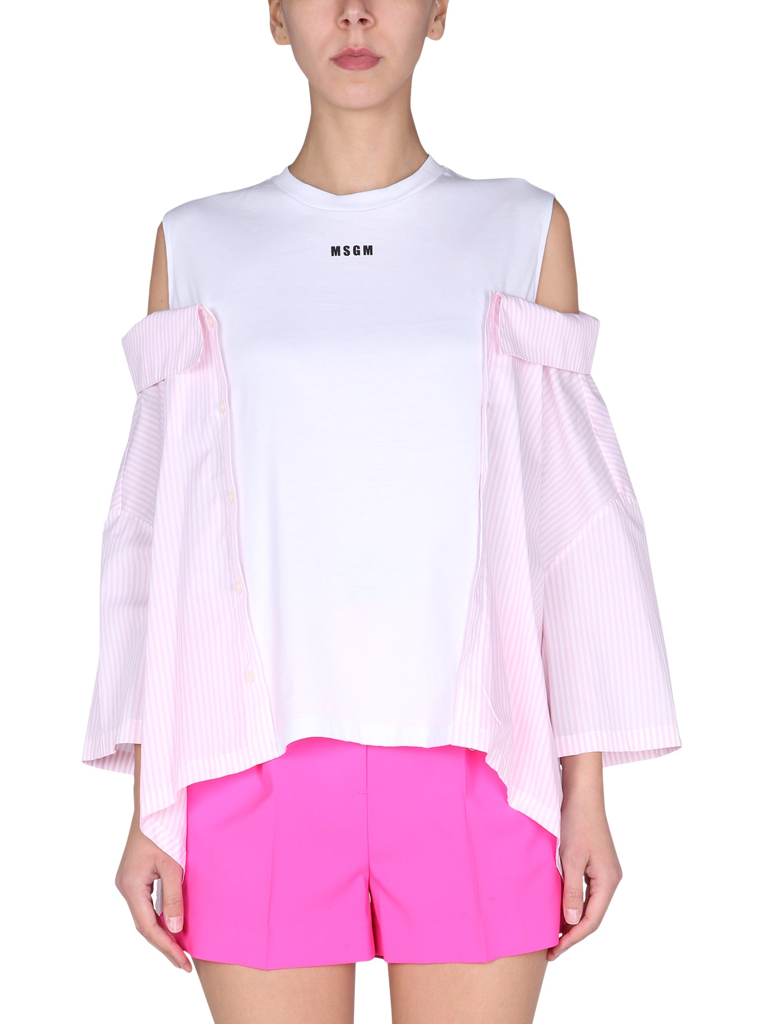 msgm t-shirt camicia con motivo a righe