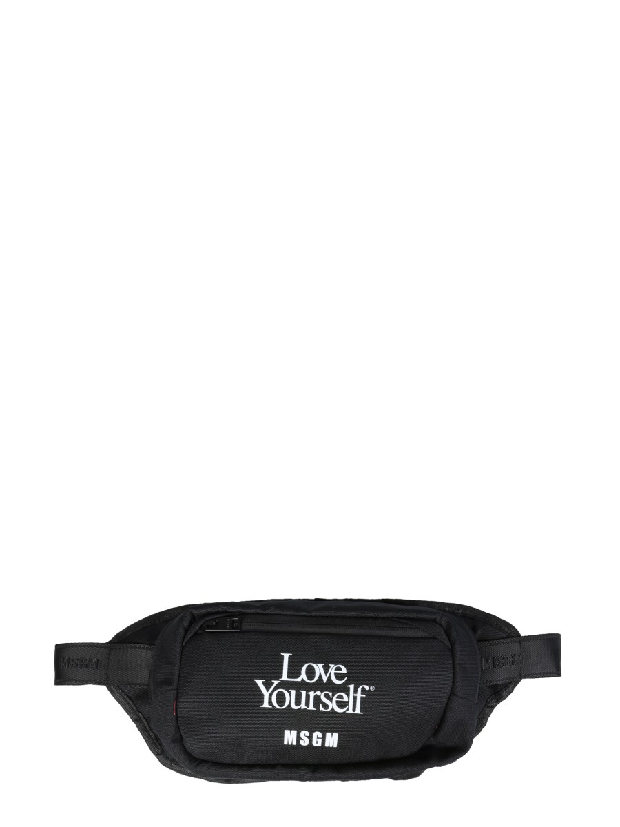 MSGM TECHNICAL FABRIC BELT BAG WITH LOVE YOURSELF PRINT