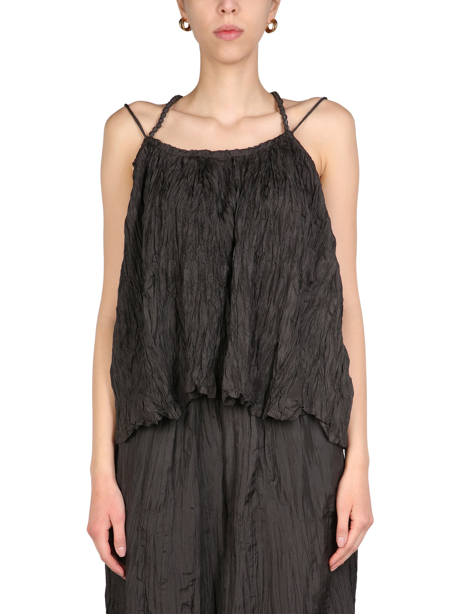 Alysi Crinkle-effect Spaghetti Strap Top In Black