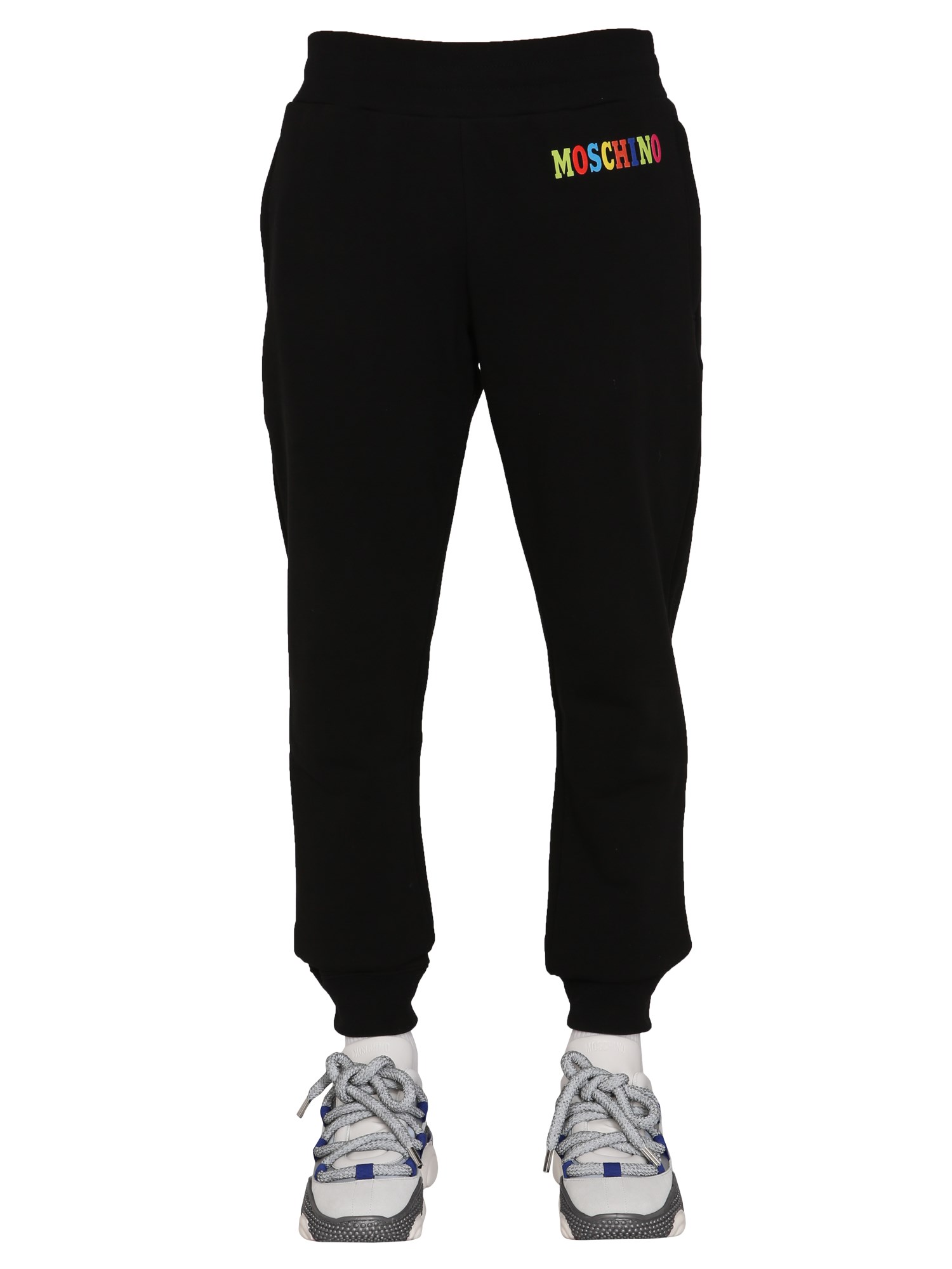 moschino multicolor logo jogging pants