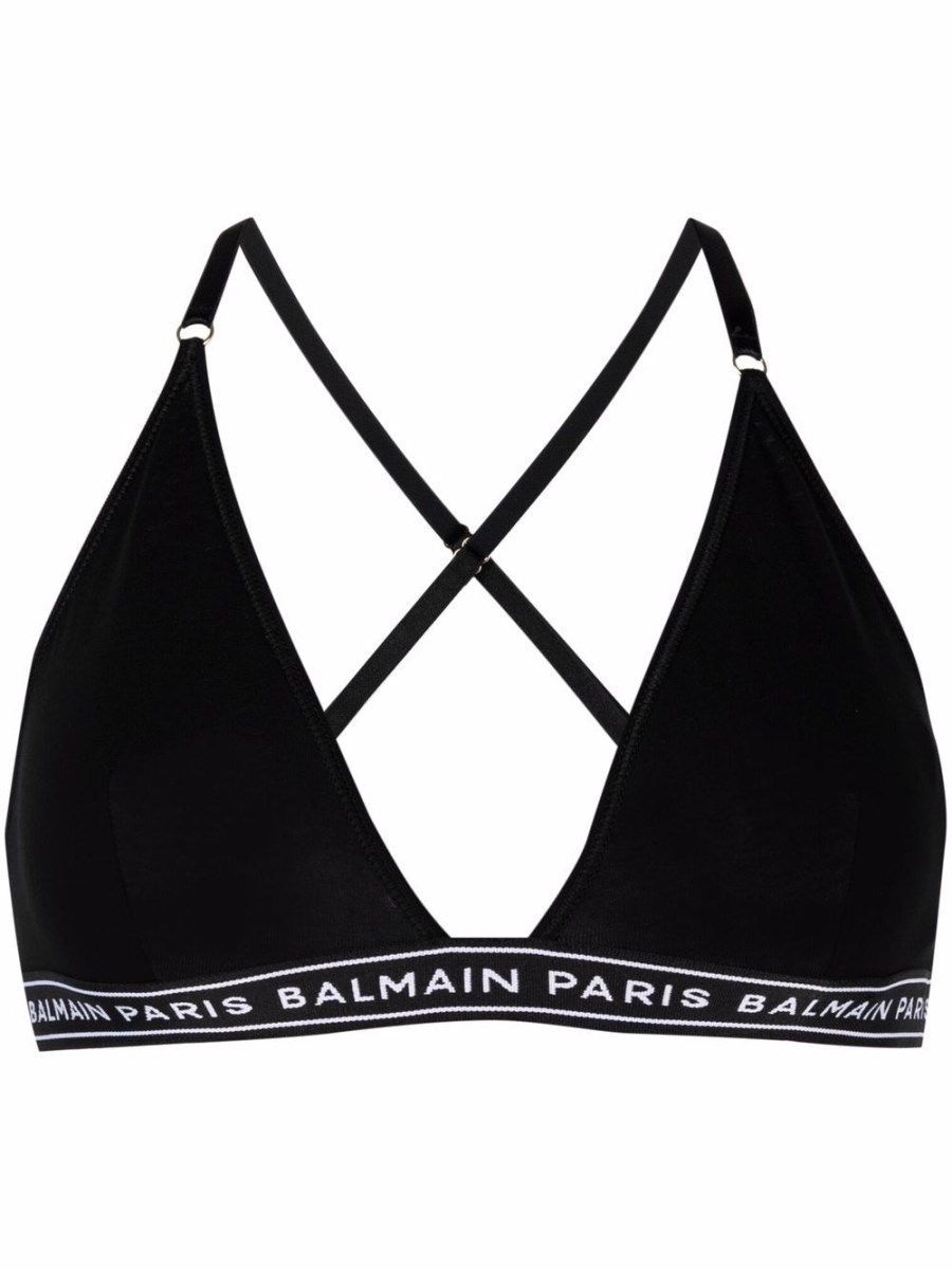 BALMAIN - COTTON LOGO BAND BRALETTE - Eleonora Bonucci