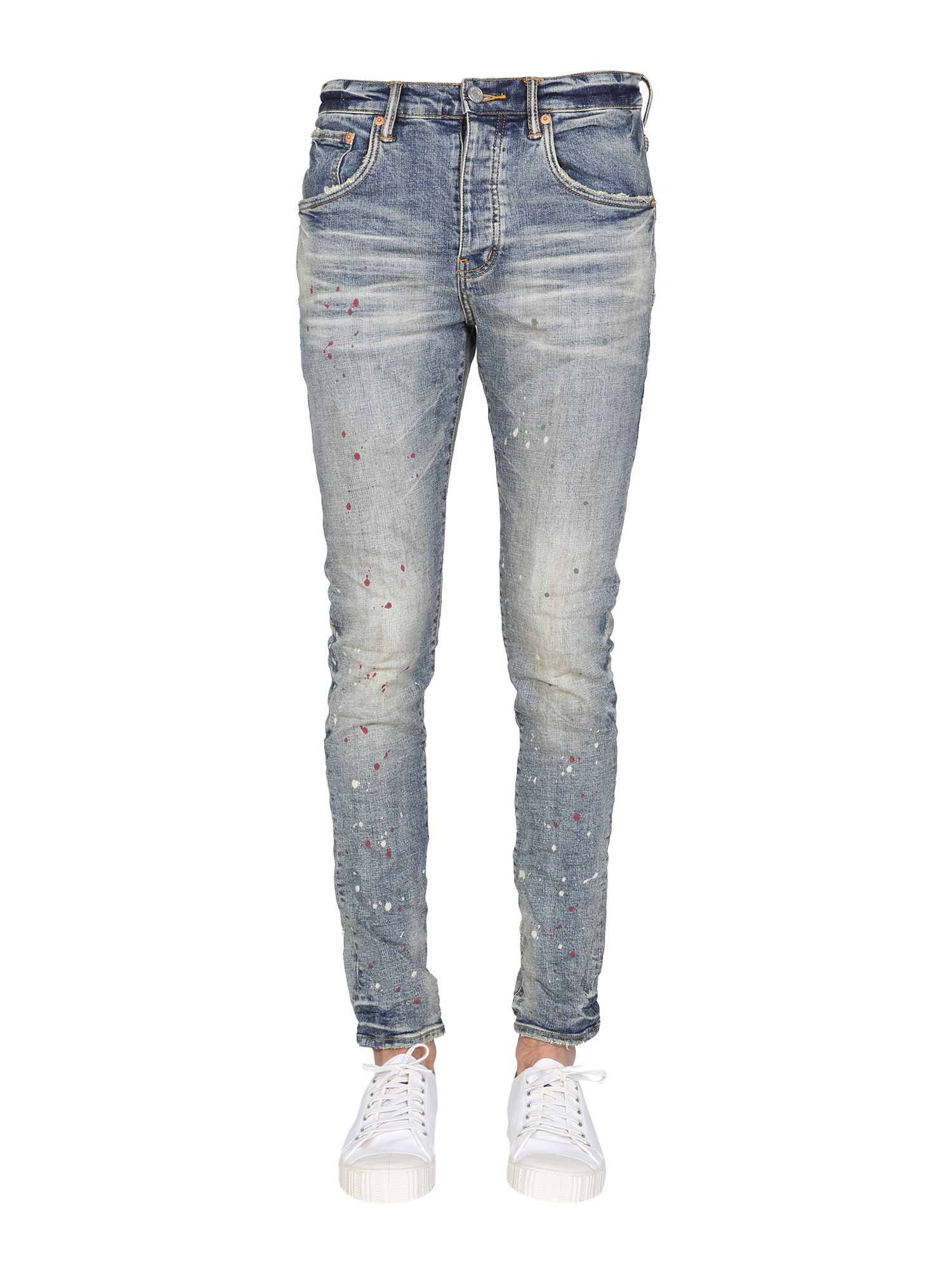 purple brand stained effect jeans