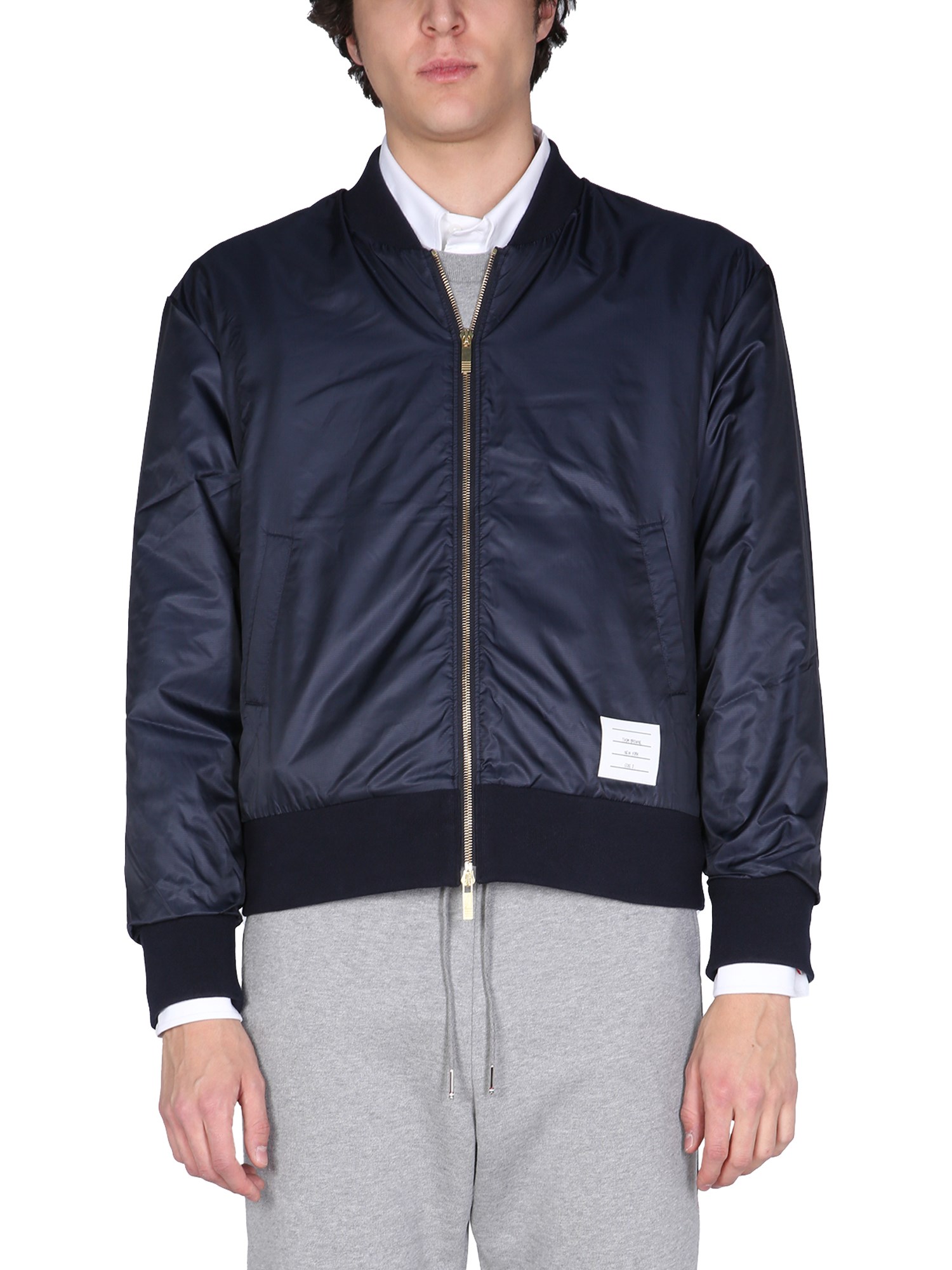 thom browne bomber with rwb stripe