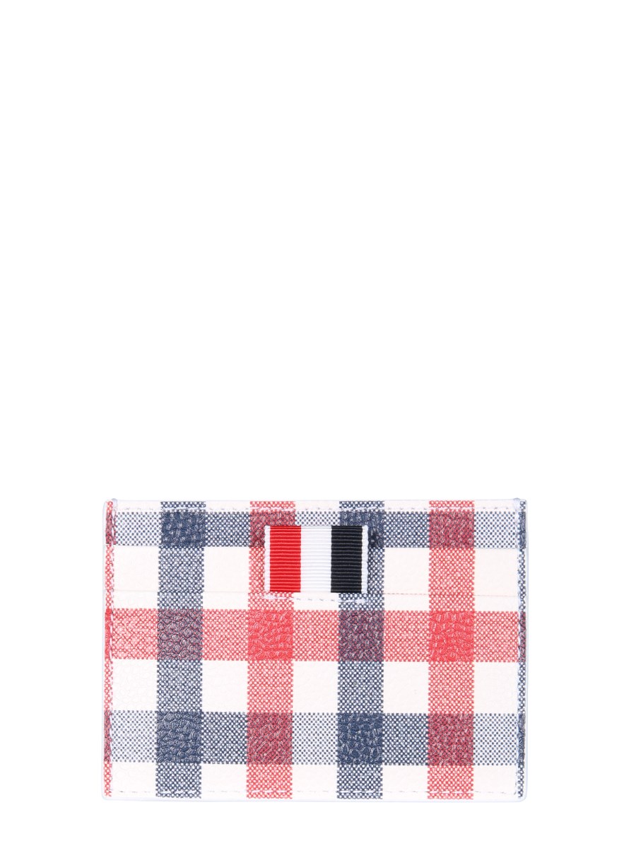 THOM BROWNE PORTACARTE CON LOGO IN PELLE CON STAMPA GINGHAM