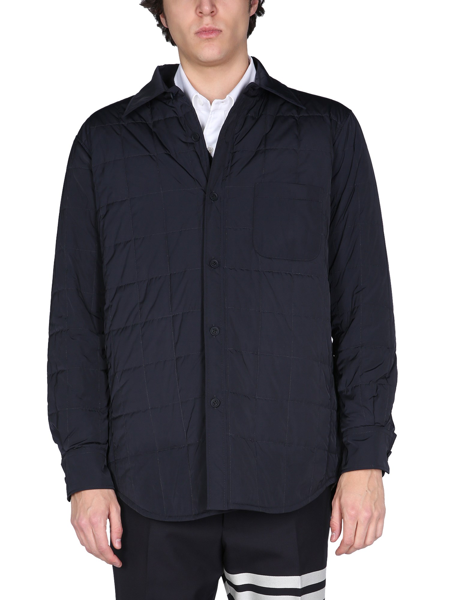 thom browne down jacket with iconic band