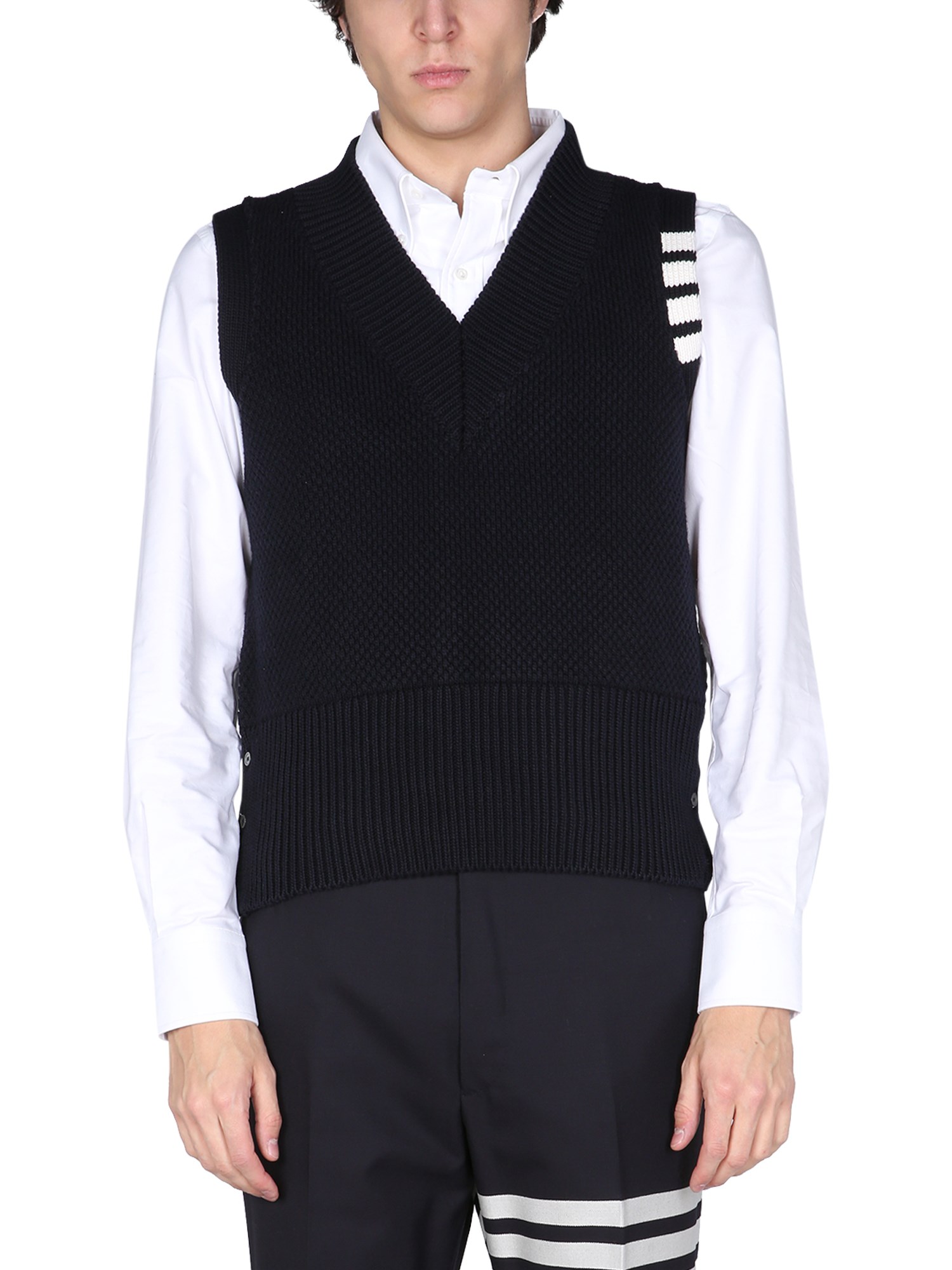 thom browne vest with 4bar inlay