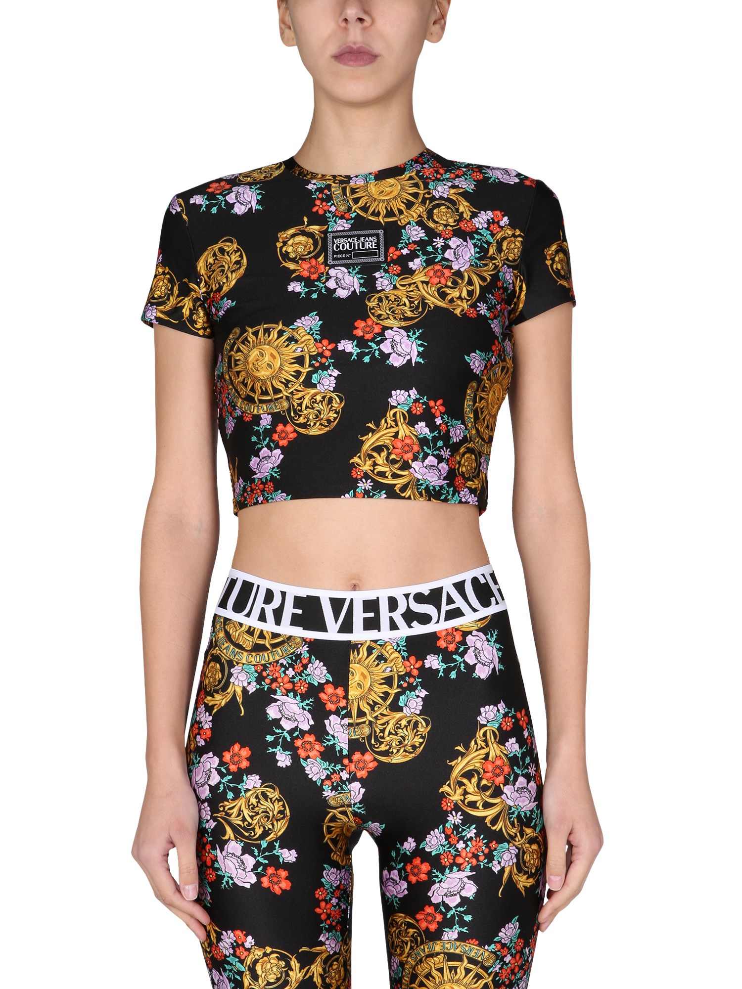 versace jeans couture "sun flower garland" crop top