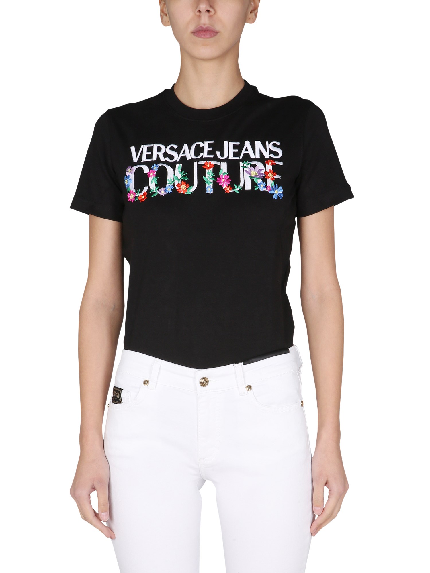 versace jeans couture t-shirt with embroidered floral logo
