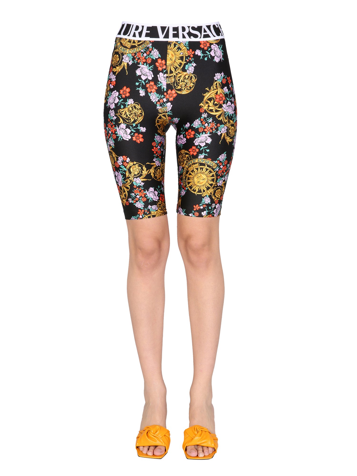 versace jeans couture "sun flower garland" cyclist bermuda