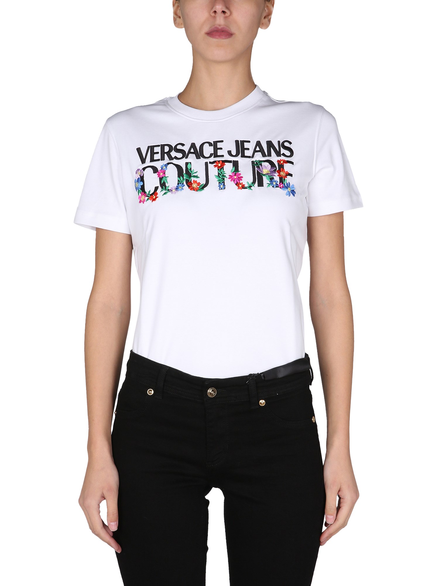 versace jeans couture t-shirt with embroidered floral logo