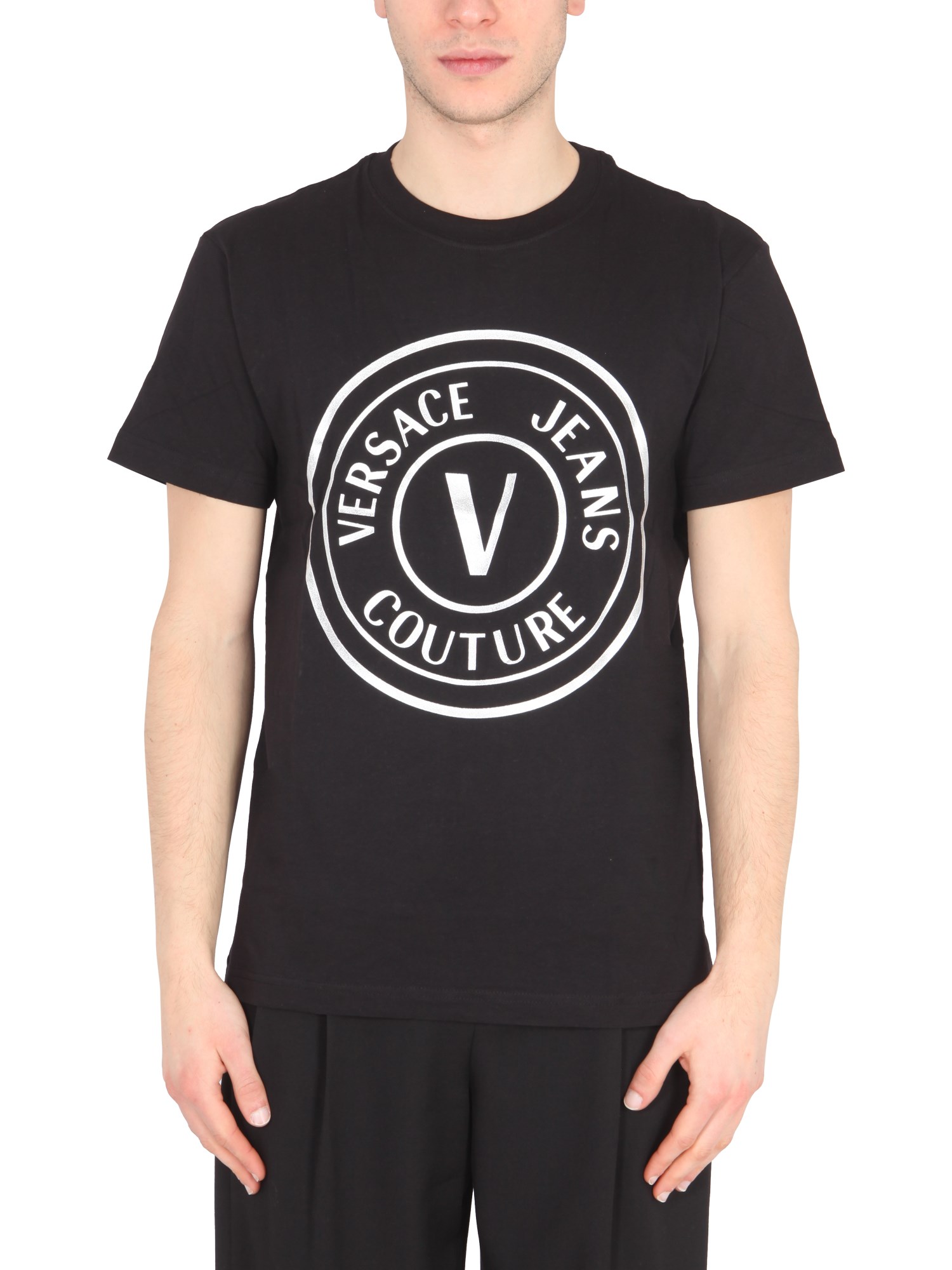 versace jeans couture thick foil logo print t-shirt