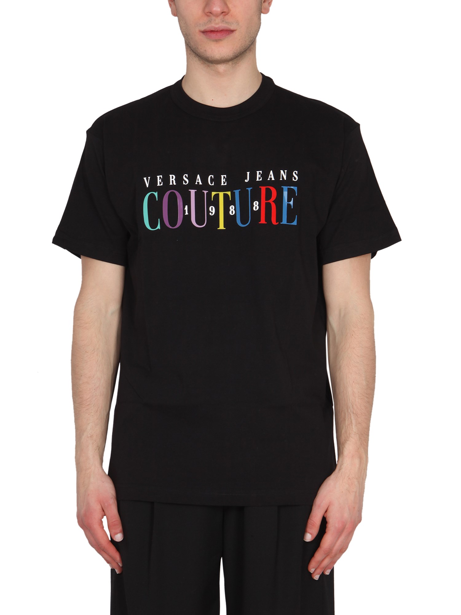 versace jeans couture rainbow logo print t-shirt