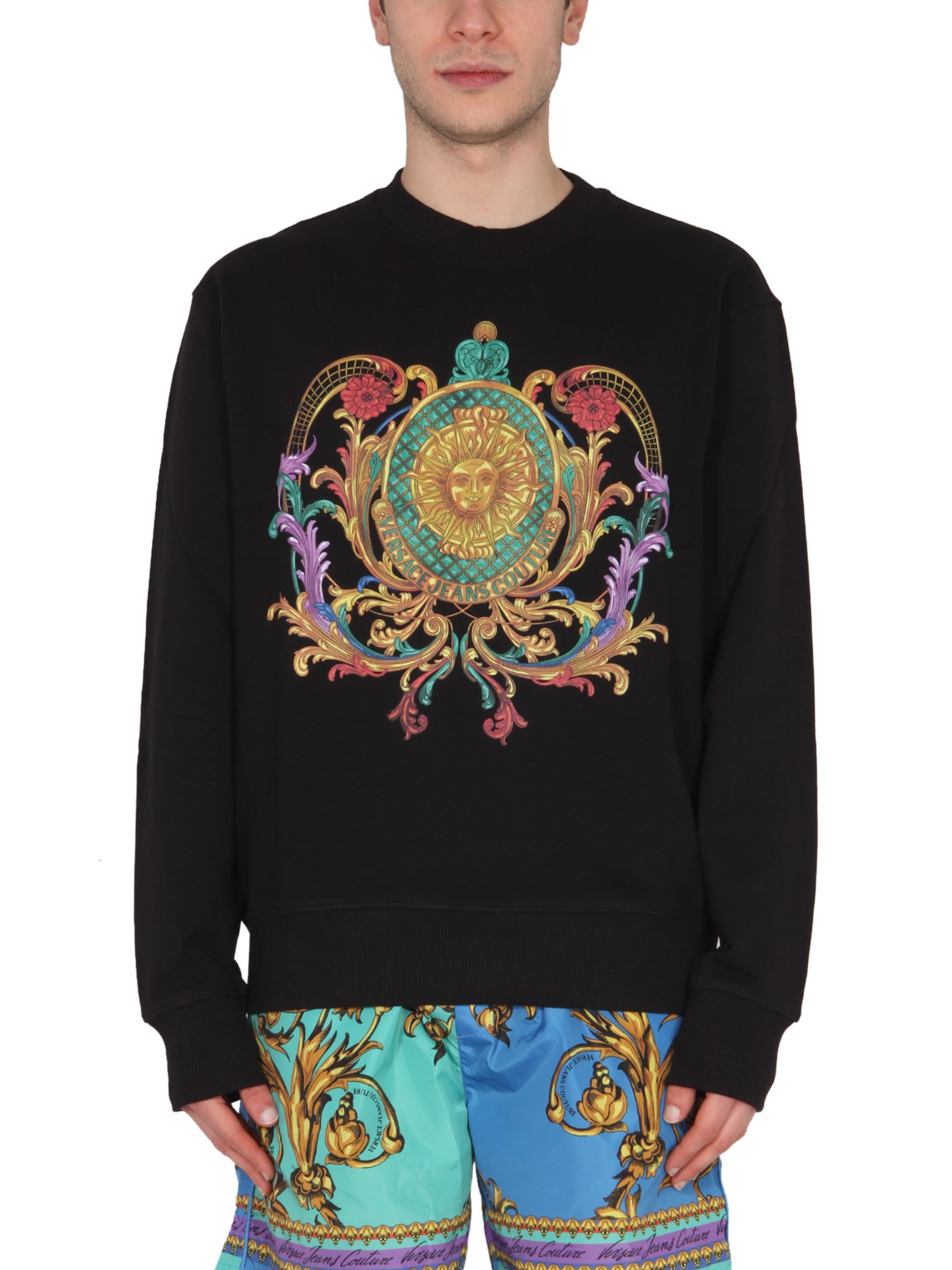 versace jeans couture printed sweatshirt with logo