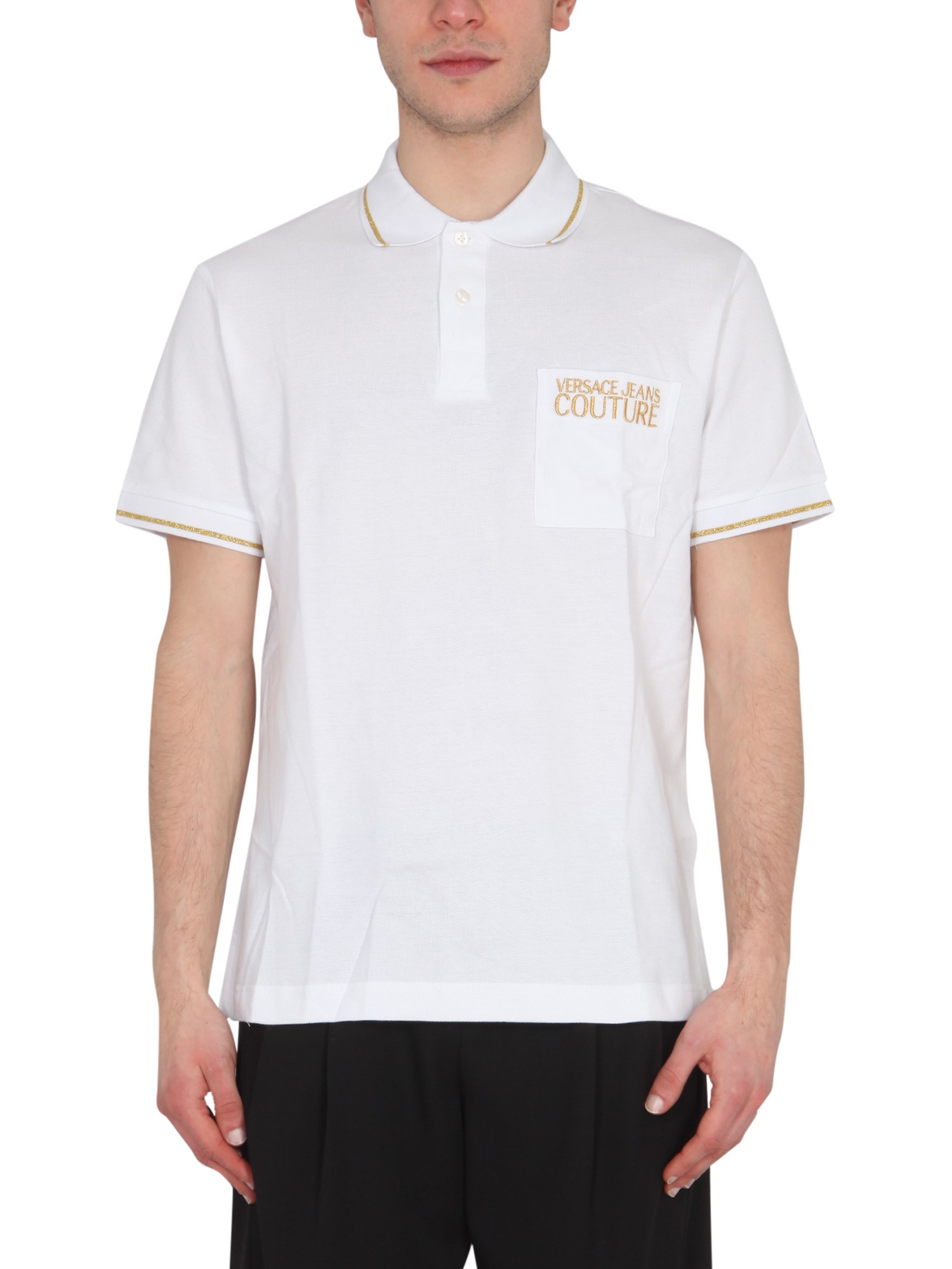 versace jeans couture polo shirt with embroidered logo on the chest