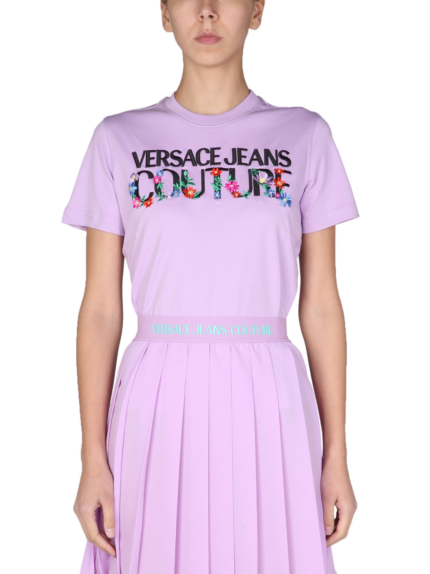 versace jeans couture t-shirt with embroidered floral logo