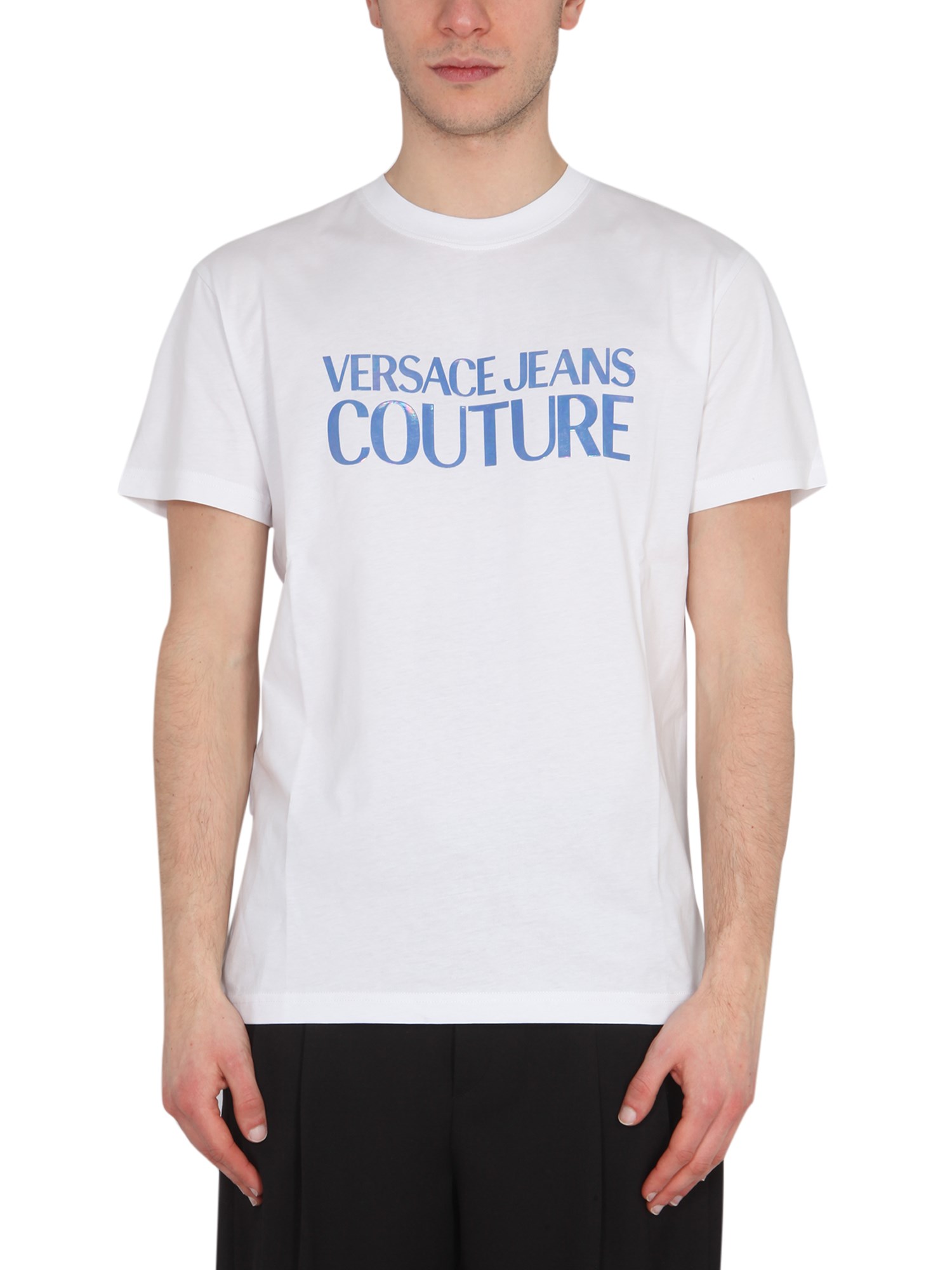 versace jeans couture holographic logo print t-shirt