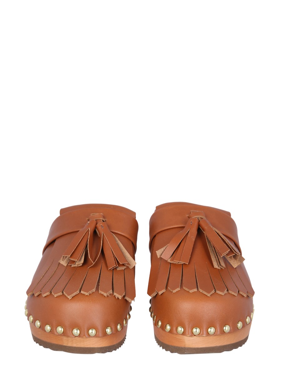 サンダル・ミュール Jejia Fringe-Detail Leather Clogs Jejia Fringe-Detail Leather Clogs in White | Lyst