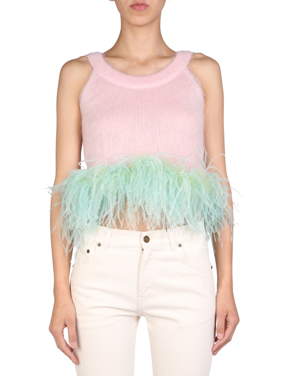 SAINT LAURENT - MOHAIR AND FEATHER TOP - Eleonora Bonucci