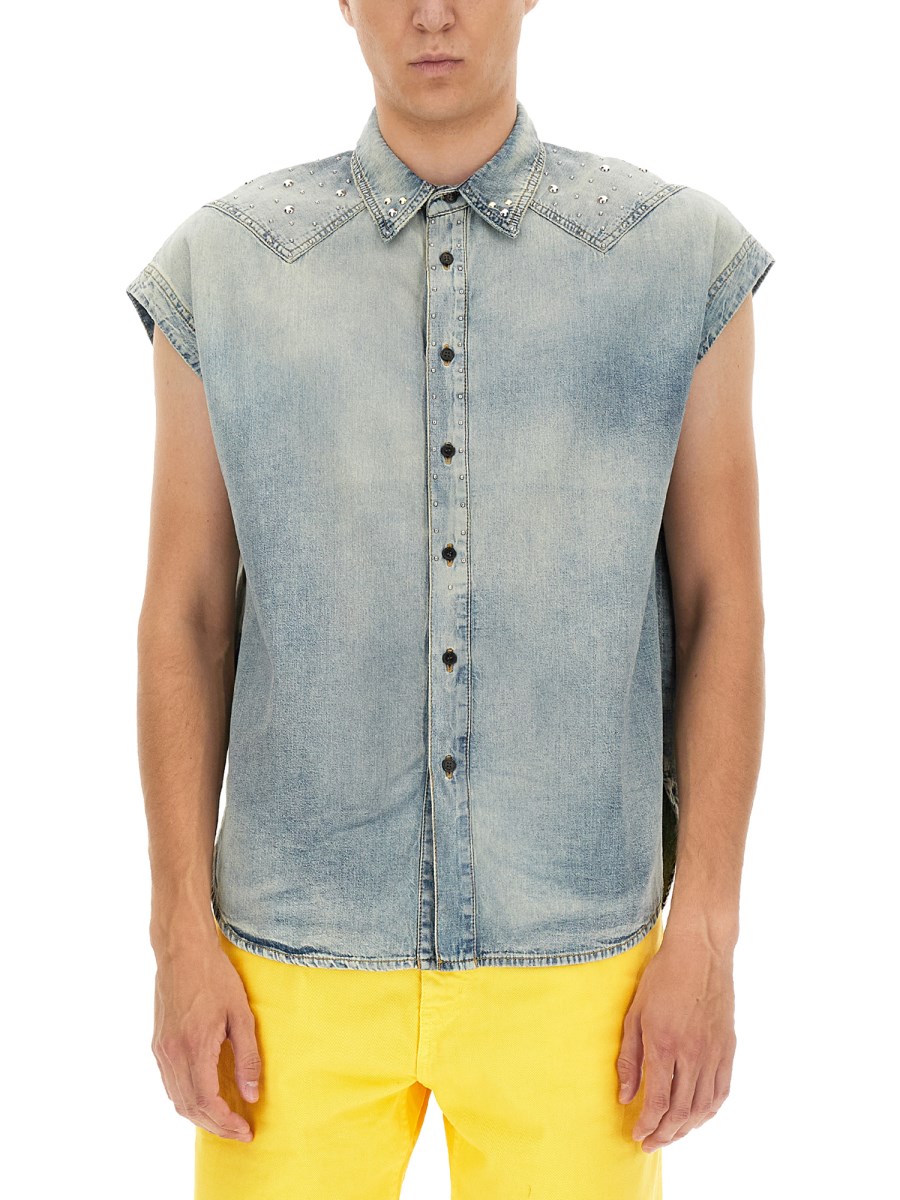 Sleeveless denim cheap shirt mens