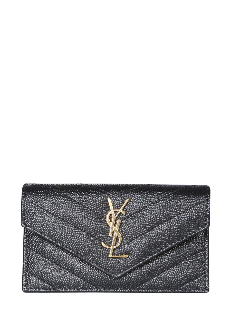 SAINT LAURENT Monogramme quilted textured-leather cardholder