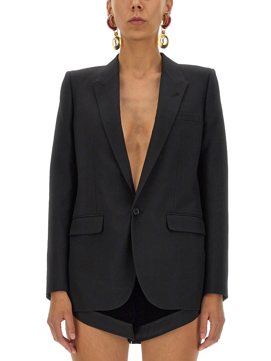 SAINT LAURENT - SINGLE-BREASTED TUBE JACKET IN VIRGIN WOOL