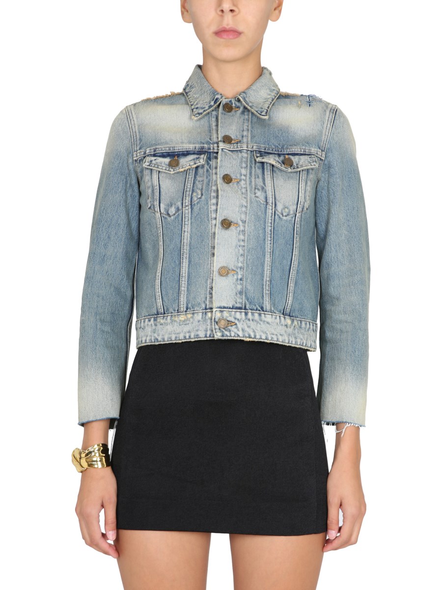 Saint laurent distressed denim hot sale jacket