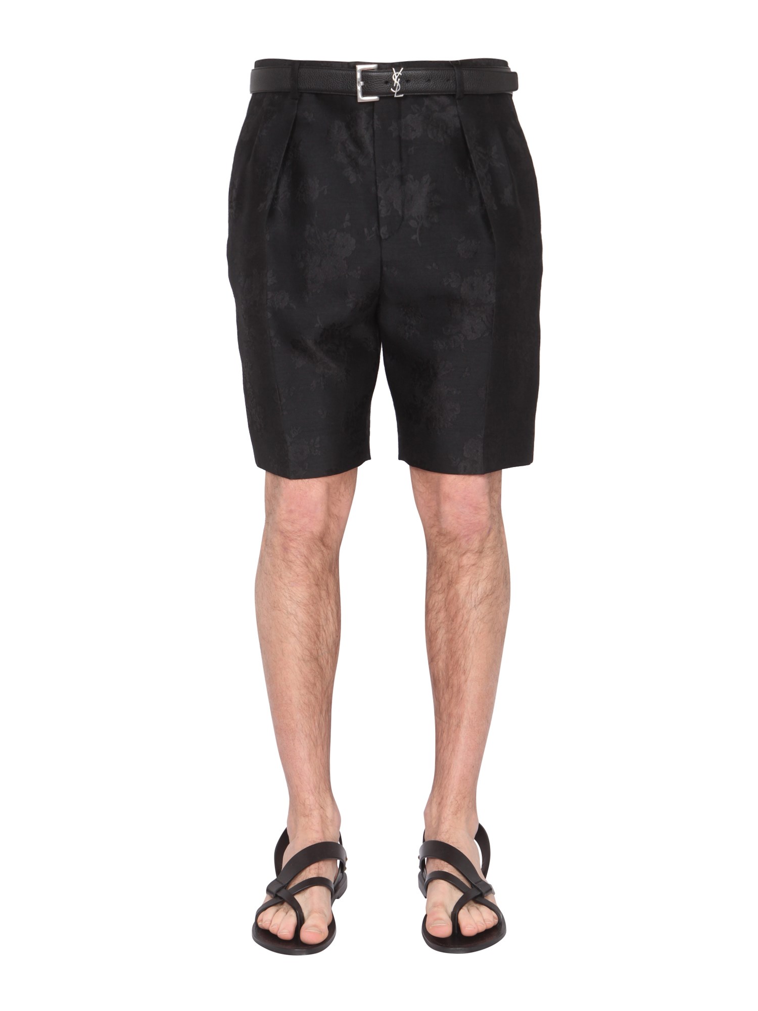 Saint Laurent Wool And Silk Jacquard Shorts In Black