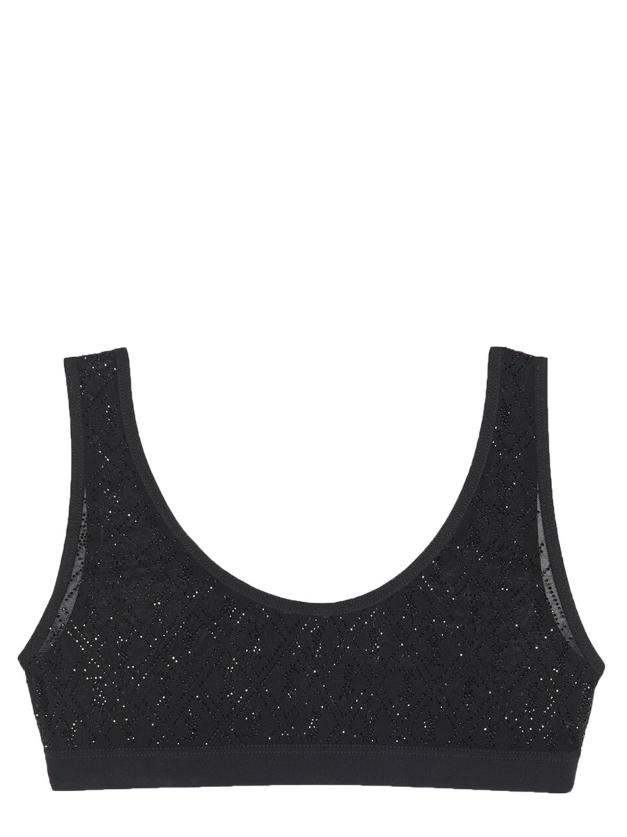 SAINT LAURENT - TULLE JERSEY AND RHINESTONES BRALETTE WITH MONOGRAM LOGO -  Eleonora Bonucci